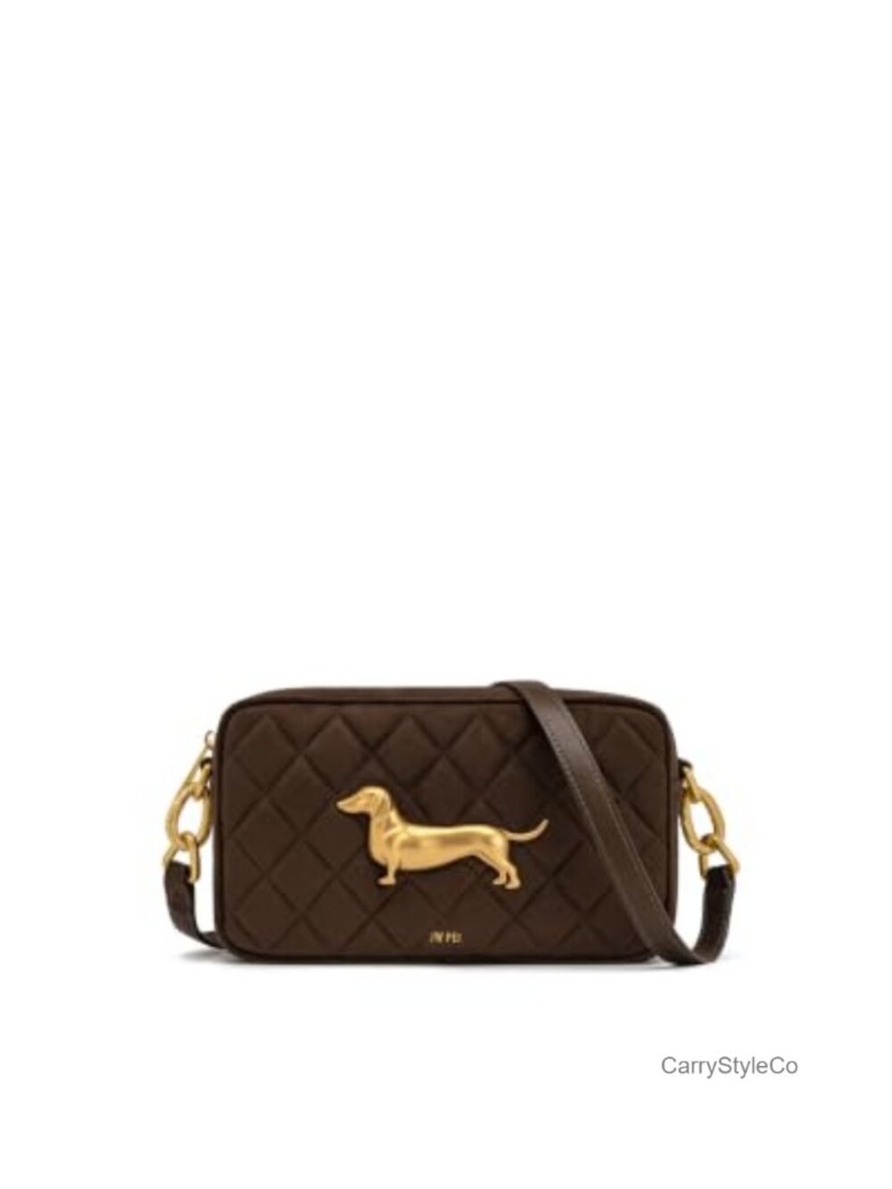 Faux Suede Dachshund Quilted Crossbody Bag Gold Hardware Adj Strap